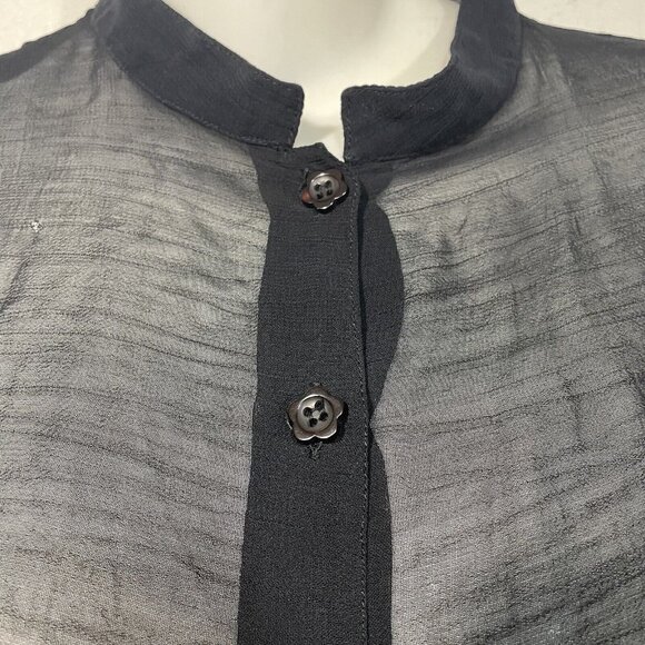 Smithsonian Institution Womens Sheer Black Button Front Floral Blouse Sz XL - Picture 2 of 12